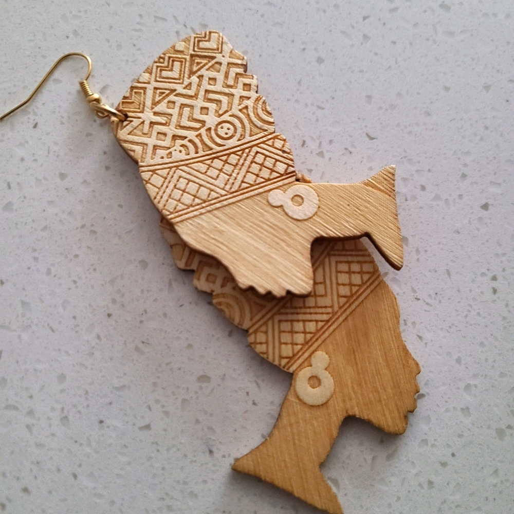 Wooden Nefertiti Earring
